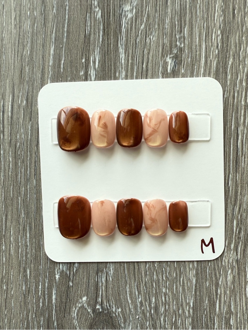 Neutral Brown & Cream Marble Press-On Nail Set for Women